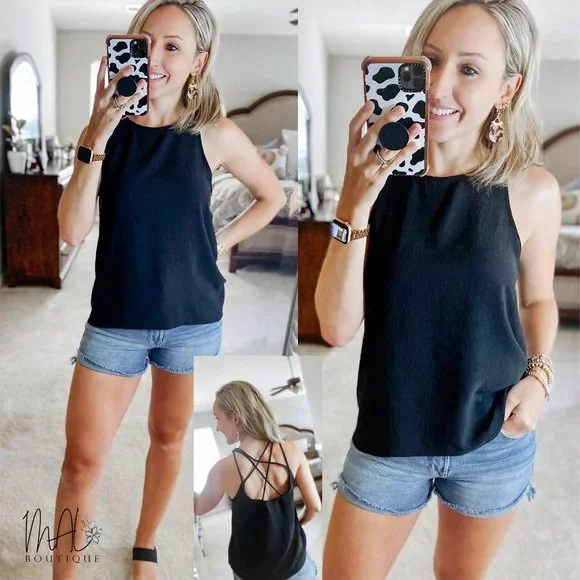 Scottlyn Back Cross Spaghetti Strap Top - Picture 2 of 8